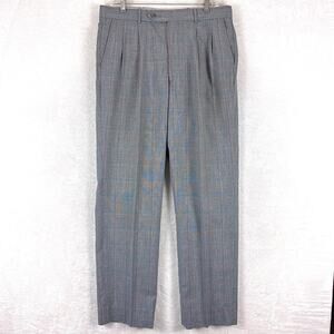 VTG J.Riggins Pants Mens 35x32 Gray Plaid Double Pleated Rayon Preppy 80s